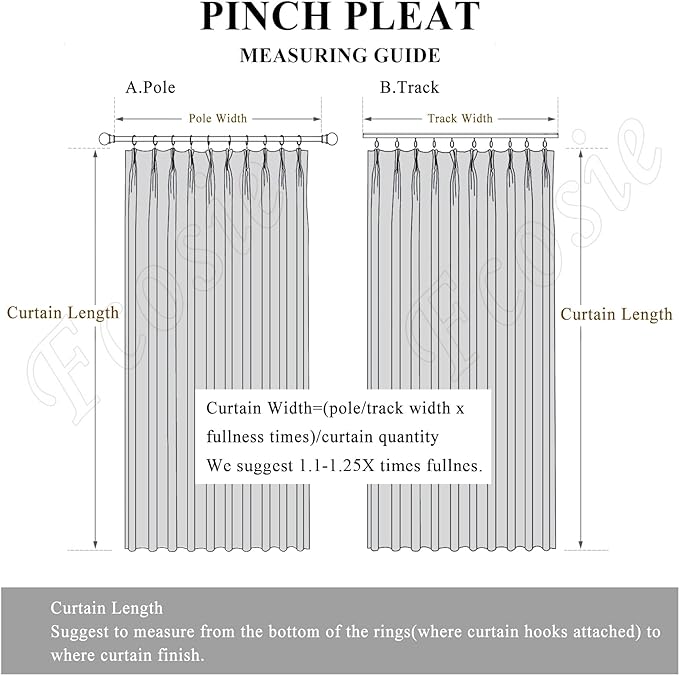 70" W x 108" L Faux Linen Room Divider Curtains, Full Blackout Pinch Pleated Drapes for Traverse Rod, Bedroom Divider Privacy Drapery with Hooks for Ceiling Track, 1 Panel, Fog Green
