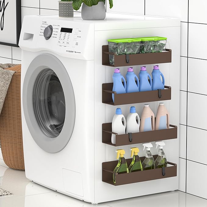 4 Pack Magnetic Spice Rack Organizer for Refrigerator and Oven, Brown Fridge Organizers and Storage for Kitchen