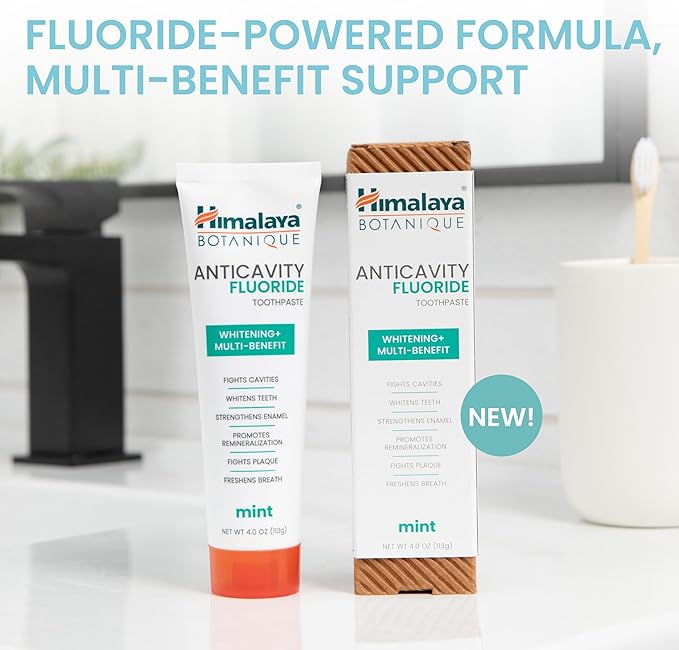 Himalaya Botanique Anticavity Fluoride Toothpaste, Fluoride with Multi-Benefit Support, Fights Cavities, Strengthens Enamel, Promotes Remineralization, Mint Flavor, 4 oz.