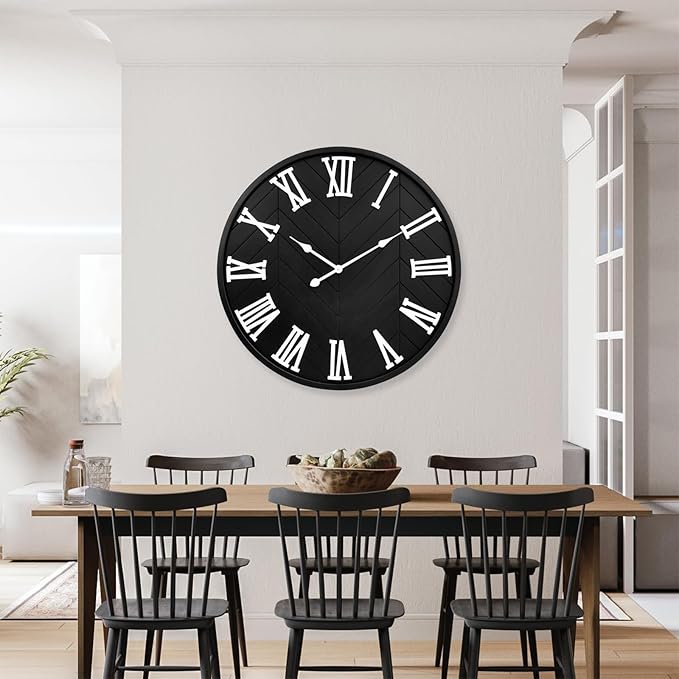 30 Inch Large Wall Clock Farmhouse Style - Black Silent Non-Ticking Rustic Decor for Living Room, Kitchen, Bedroom