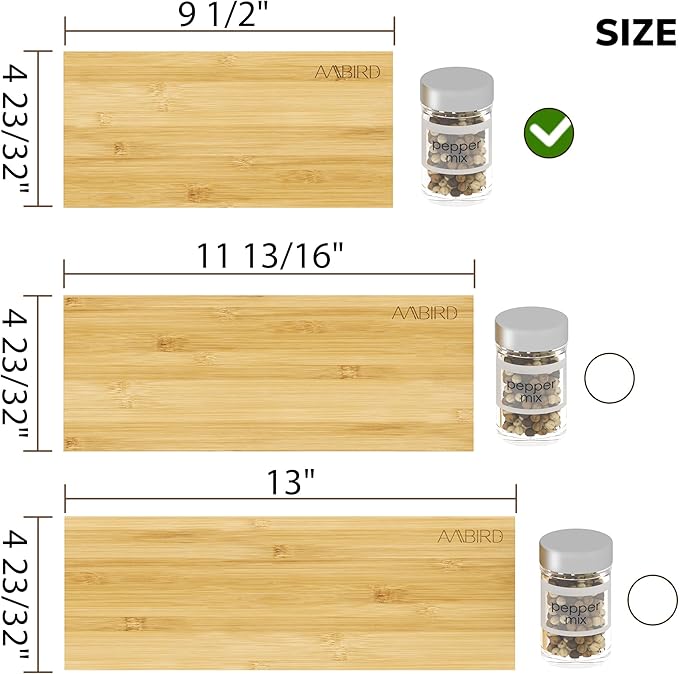 AMBIRD Bamboo Spice Drawer Organizer with Non-slip Mat,4 Tier - 2 Set Jar Spice Rack Tray From 9.5''to 19'', Seasoning Organizer for Kitchen,Cabinet,Drawers,Countertop