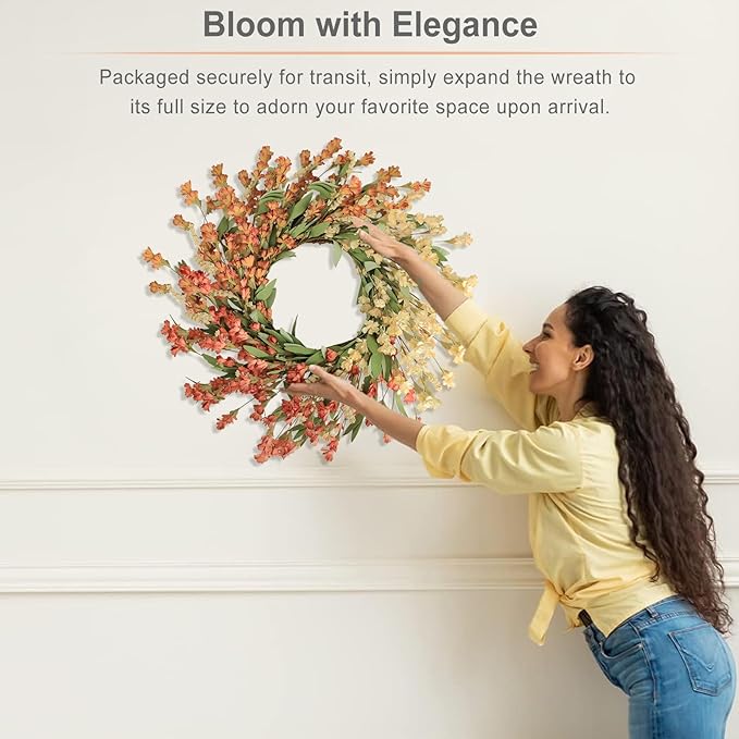 Artgar Fall Wreath, Fall Wreaths for Front Door, 24 in Fall Decor Floral Wreath, Door Wreaths for Front Door Outside All Season for Thanksgiving Home Indoor Outdoor Wall Decor (White&Orange)