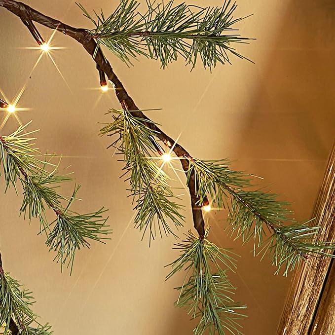 Birchlitland Lighted Pine Garland Battery Operated with Timer 6FT 48 LED Fairy Lights, Christmas Garland with Lights Wall Patio Wedding and Holiday Decor