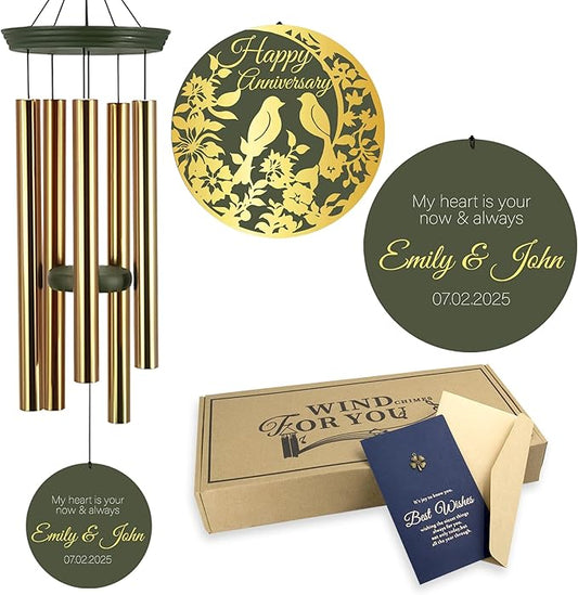 ASTARIN Happy Anniversary Wind Chimes Personalized, Deep Tone Wind Chimes for Memory Day, for Couple Friends Wife Husband, Marriage Keepsake Gift Ideas