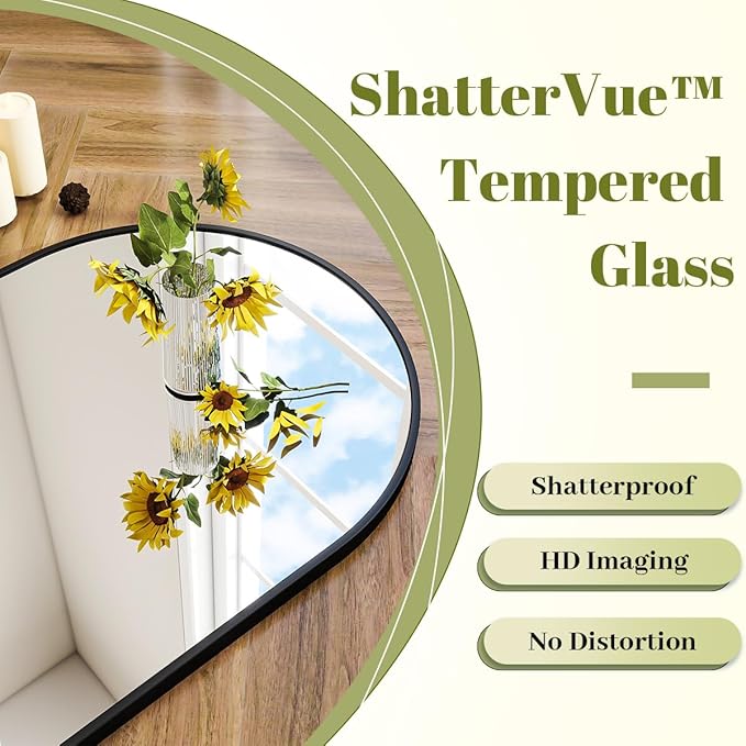 BEAUTYPEAK 32"x34" Arch Bathroom Mirror, Wall Mounted Vanity Metal Frame Mirror for Bedroom, Entryway, Living Room, Black