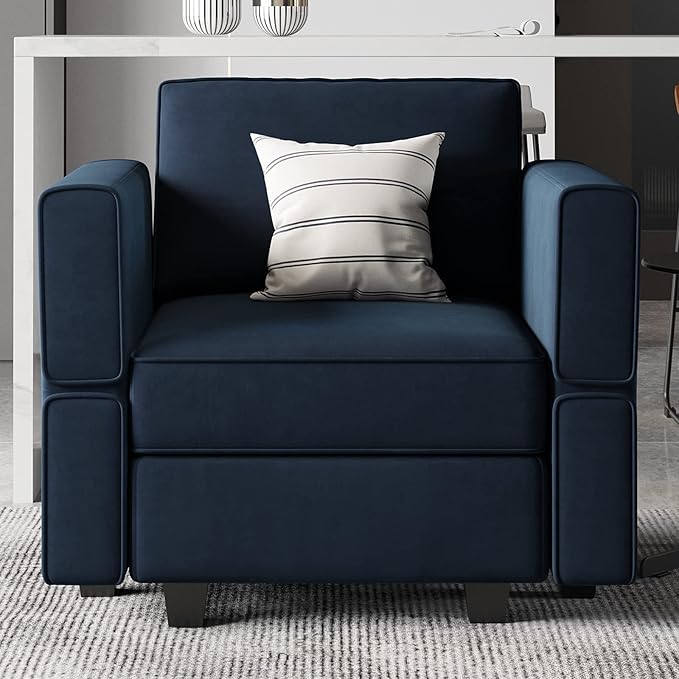 Belffin Modular Sectional Arm Accent Chair with Storage Seat Velvet Armchair Single Sofa Club Chair Blue