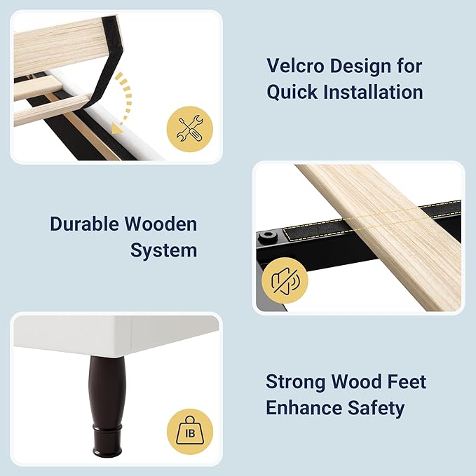 Allewie Queen Bed Frame with Adjustable Velvet Tiara Headboard, Upholstered Diamond Button Tufted Platform Bed, Wood Slats Support, No Box Spring Needed, Mattress Foundation, Easy Assembly, White