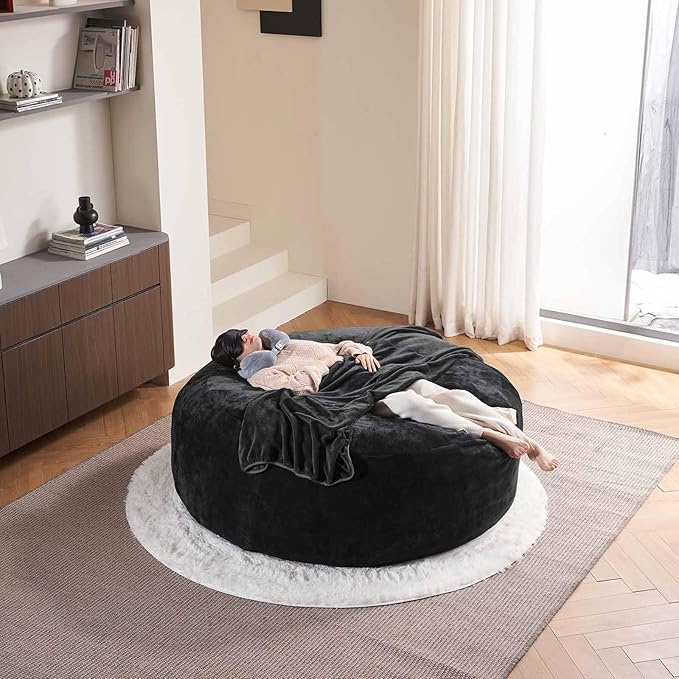 6FT,Oversized Bean Bag Chairs for Adults,Giant beanbag with Filler Included，Fluffy Memory Foam,Soft and Comfy Corduroy Fabric,Gaming Chairs Suitable for Living Room and Bedroom (Black, 6 Foot)