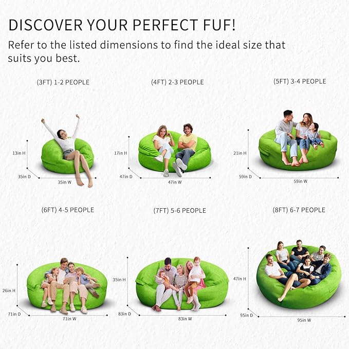 Bean Bag Chair for Adults 4FT,Soft Removable Cover for Teens/Girls Bedroom,Fluffy Giant Round Floor Beanbag Lounger Chairs (No Filler,Green)