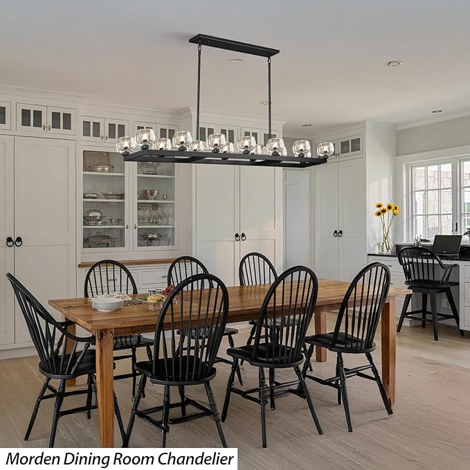 72 Inch Black Rectangle Wagon Wheel Chandeliers, Chandelier for Dining Room Over Table, Modern Crystal Long Chandelier for High Ceiling, Farmhouse Large Linear Chandeliers for Kitchen Island