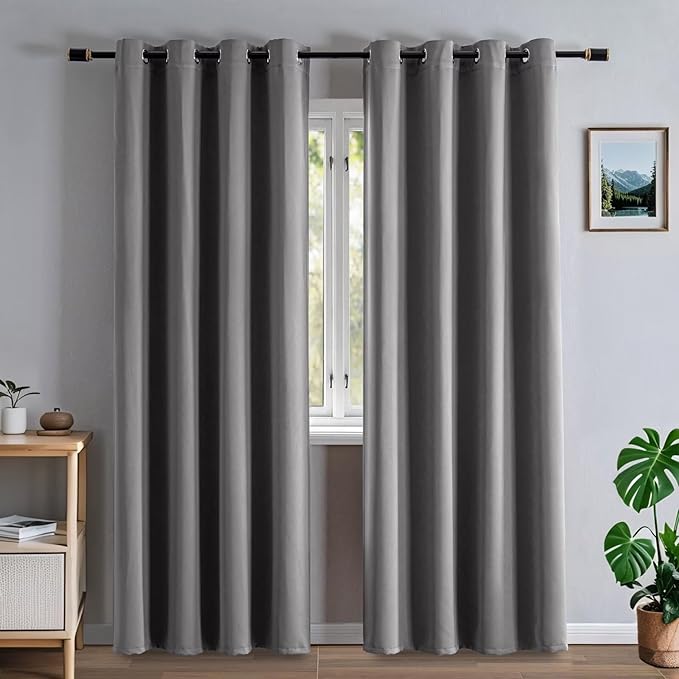 Blackout Curtains 90 Inch Length for Bedroom, Thermal Insulated Blackout Curtains 2 Panels Set, Solid Grommet Privacy Room Darkening Drapes for Living Room Windows(W52 x L90, Light Grey)