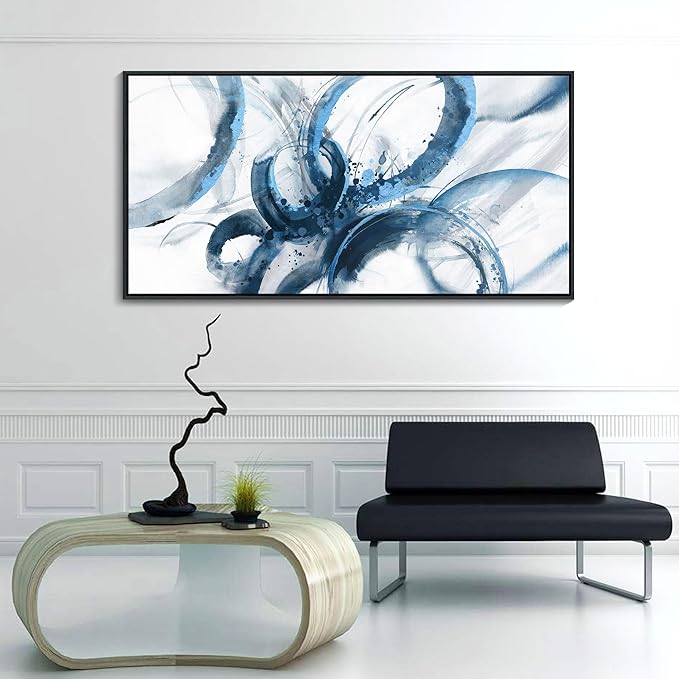 AJAZIKO Blue Canvas Wall Art Abstract Art Wall Decor Wall Art for Living Room Framed Artwork for Walls Paintings for Bedroom Modern Pictures Wall Decor Office Decoration 30×60IN