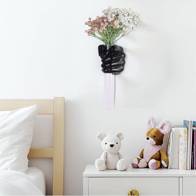 Black Wall Sculptures, Hand Vases Home Decor, Wall Mount Art Sculpture, Unique Wall Art Statue, Funky Flower Vase Decorations, Modern Eclectic Hanging Decor,Glass Test Tube Vase