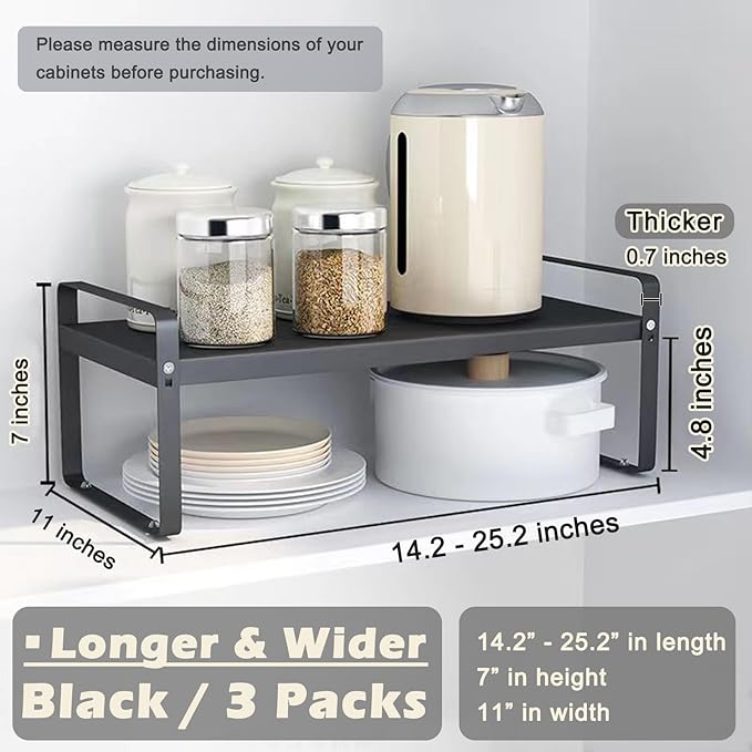 3 Pack Expandable Cabinet Shelf Organizer Kitchen Shelf Riser Stackable Pantry Shelves Kitchen Organizers and Storage Metal Spice Rack Countertop Organizer Cupboard Adjustable Shelfs Desk Rack Shelf