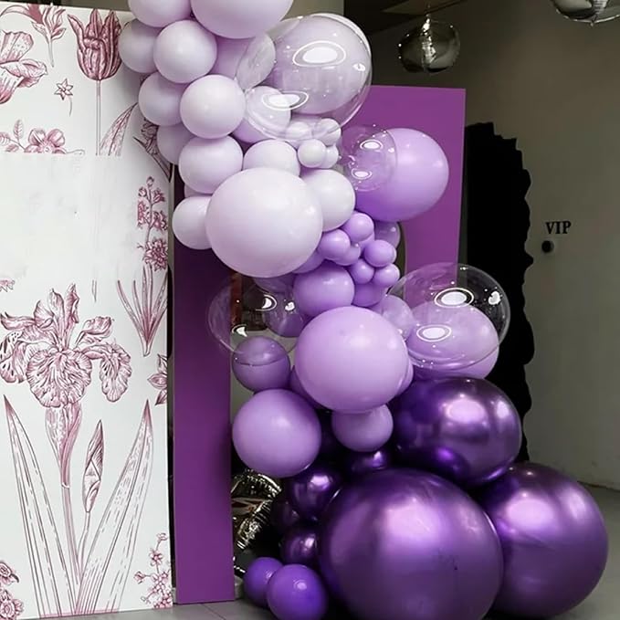 130pcs Metallic Purple Balloons Different Sizes 18" 12" 10" 5" Chrome Purple Latex Balloon Garland Arch Kit for Birthday Baby Shower Graduation Wedding Gender Reveal Party Decorations