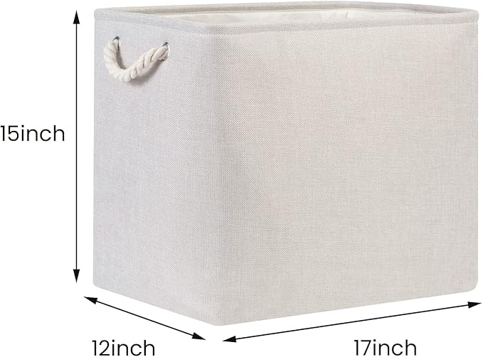 Bidtakay Fabric Beige Baskets Extra Large Organization Baskets for Clothes Set of 2 Collapsible Storage Bins for Shelves Cabinet 17x12x15 In Organizing Bins for Bedroom Blankets Pillow Towels Storage