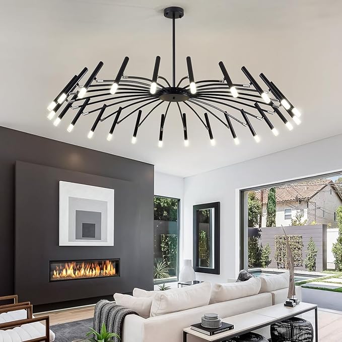 Black Modern Chandelier Large Chandelier Lighting Adjustable Ceiling Pendant Light 24-Light Pendant Light Fixtures for Living Room Dining Room