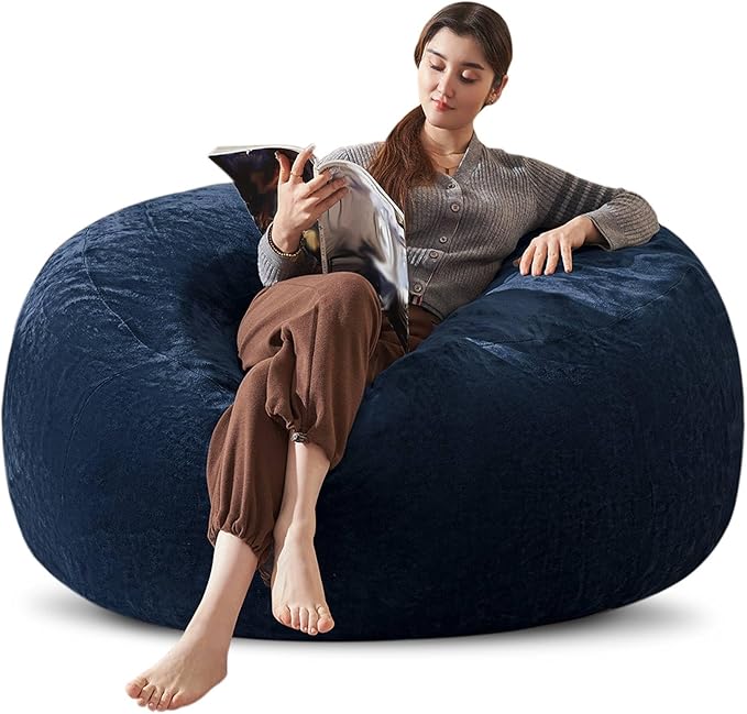 Bean Bag Chair 4Ft, Memory Foam Filled, Large Beanbag Chairs for Adults and Teens, Soft Sofa with Removable Flannel Cover, Round Couch for Living Room Bedroom College Dorm (Blue, 4FT-47×47"×24")