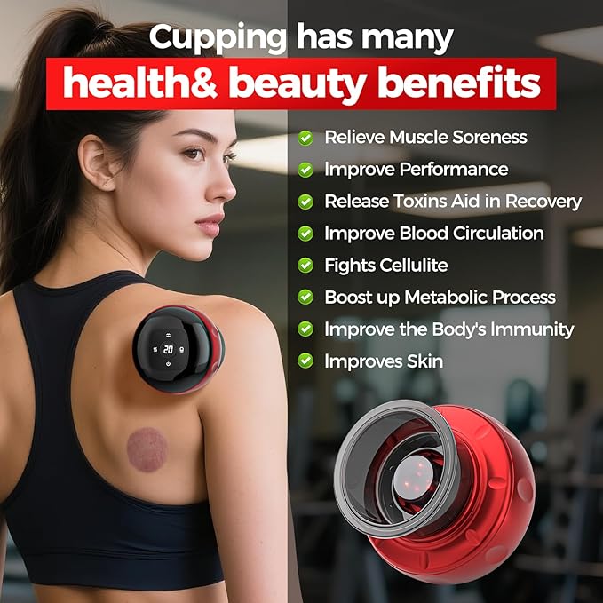 5-in-1 Smart Cupping Therapy Set 2pcs, 12-Level Temperature & Suction Control, Massage Cupping Kit for Targeted Pain Relief, Neck/Shoulder/Back Muscle Soreness & Blood Circulation Improvement