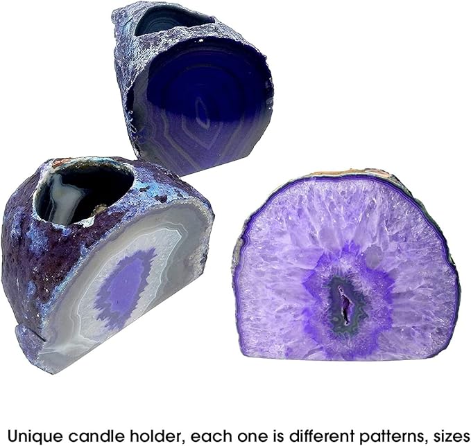 AMOYSTONE Purple Agate Rock Stone Candle Stand Cut Base 1.5-2.5 Lbs for Home Décor