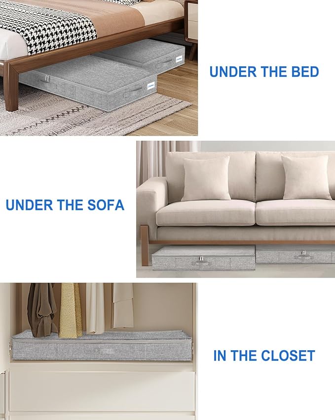 2 Pack Low Profile Under Bed Storage Containers 4.5 Inch Height, Shallow Underbed Couch Storage Organizer With Sturdy Sidewalls/Bottom, Thin Underbed Storage Bins For Clothes Dorm Dresser Sofa- Grey