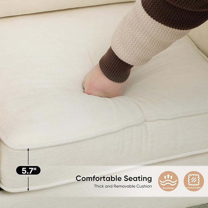 Accent Chairs Set of 2, Upholstered Living Room Chairs with Side Pockets, Mid Century Modern Reading Chair for Bedroom, Comfy Armchair Single Sofa Side Chair for Office, Small Room, Beige