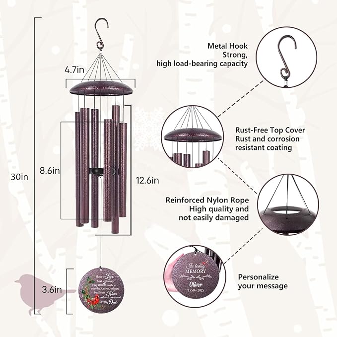 ASTARIN Personalized Cardinal Wind Chime Memorial, Customized Sympathy Wind Chimes for Loss of Loved One, in Memory of Loved Ones Lost, Bereavement Gifts Windchimes Outdoor
