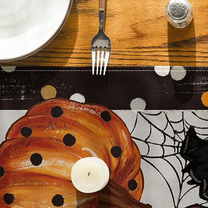 Artoid Mode Jack-O'-Lantern Pumpkin Ghost Spider Web Halloween Table Runner,Holiday Kitchen Dining Table Decoration for Home Party Decor 13 x 72 Inch