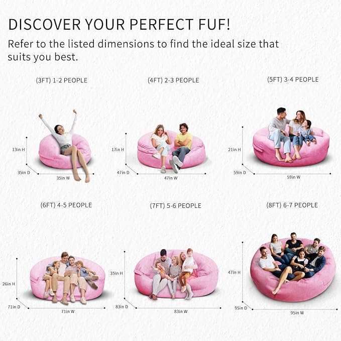 Bean Bag Chair for Adults 8FT,Soft Removable Cover for Teens/Girls Bedroom,Fluffy Giant Round Floor Beanbag Lounger Chairs (No Filler,Pink)
