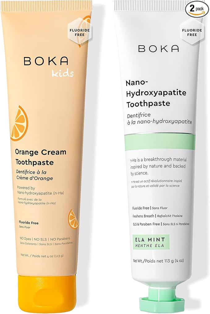 Boka Fluoride Free Toothpaste Nano Hydroxyapatite Toothpaste - Ela Mint, Orange Cream Flavor, 4 oz 2Pk US Manufactured