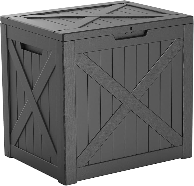 32 Gallon Deck Box Large Outdoor Storage for Patio Furniture,Outdoor Cushions,Garden Tools and Pool Supplies,Waterproof,Resin,Lockable(Black)