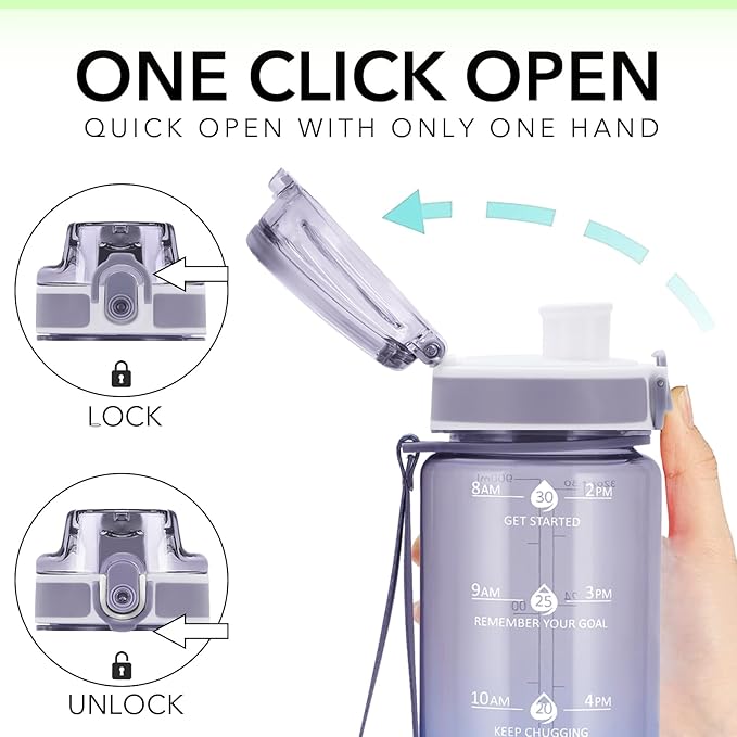 32oz Motivational Water Bottles with Time Marker & Fruit Strainer, Transparent Gradient Color Water Bottle with Times to Drink, Leakproof & BPA Free, Reusable Bottle with Strap (No Straw)