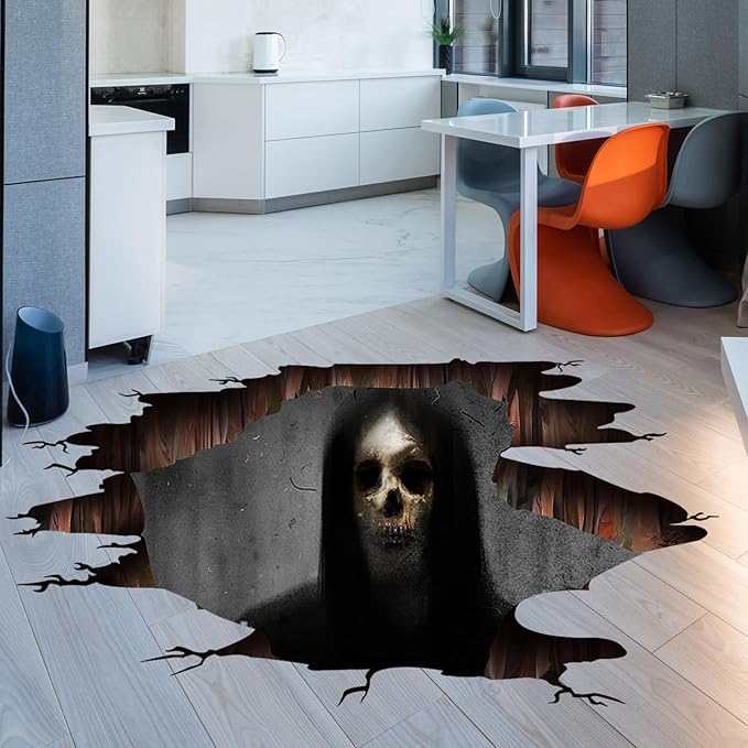 3D Halloween Wall Decals Scary Skeleton Halloween Wall Stickers, Spooky Long Hair Zombie Floor Decor Posters Decals Decorations for Living Room Bedroom Party Supplies