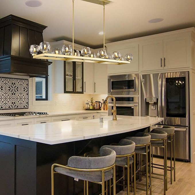 59 Inch Brass Rectangle Wagon Wheel Chandeliers, Gold Chandelier for Dining Room Over Table, Modern Crystal Long Chandelier, Farmhouse Large Linear Chandeliers for Kitchen Island