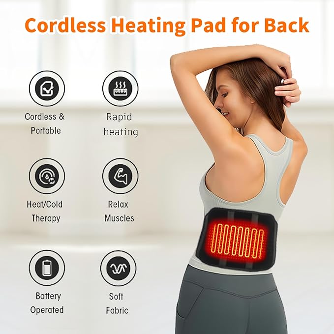 Heated Waist Belt - Cordless Heating pad for Back Pain Relief Lower Back,Electrical Heating Rechargeable Battery Powered