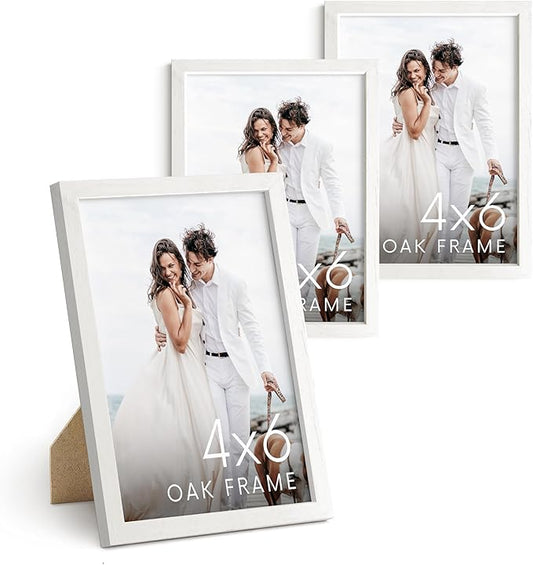 HAUS AND HUES Solid Oak 4x6 Picture Frame for Wall or Tabletop Set of 3-4x6 Picture Frame Collage, White Gallery Wall Frame Set, 4x6 Picture Frames, Photo Frames 4x6, Wooden Picture Frames 4x6