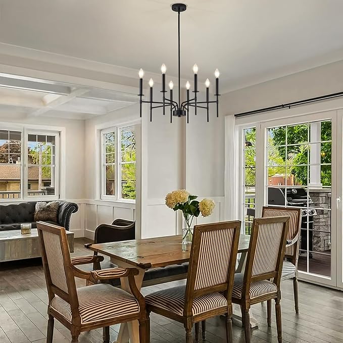 8 Light Black Chandelier Light Fixture, Modern Farmhouse Chandeliers for Dining Room Light Fixture, Metal Candle Pendant Chandelier for Foyer Entryway Stairs Living Room Bedroom Kitchen