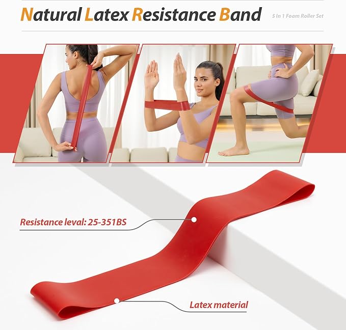 5 in1 Foam Roller Set, Trigger Point Foam Roller, Massage Roller Stick, Massage Ball, Resistance Band for Deep Muscle Massage Pilates Yoga,Fitness Exercise for Whole Body (Pure Turquoise)