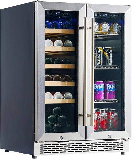 Albott Beverage Refrigerator - 24-Inch Dual Zone Cooler with Glass Door, Freestanding/Under Counter Wine and Beer Fridge, Holds 20 Bottles & 78 Cans, Ideal for Kitchen, Bar, Office, 34-64℉ & 41-68℉