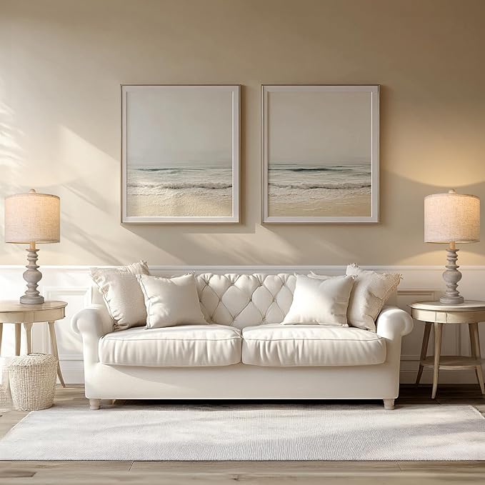 BOBOMOMO Tradition 20" Rustic Table Lamp Set of 2 for Living Room Bedroom Bedside Desk Lamps Bedroom Nightstand Vintage Lamps Linen（Suitable for Decorating Small Areas）