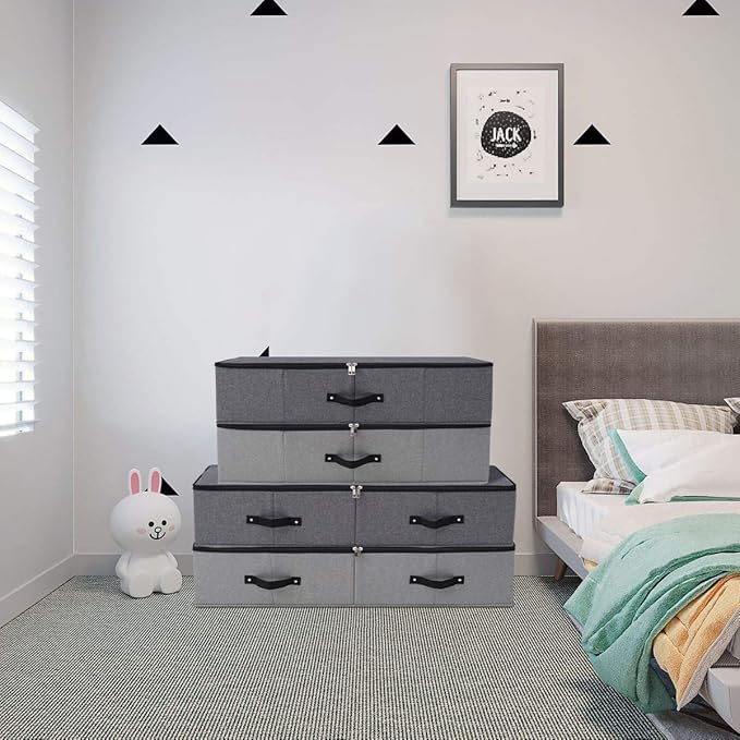 2PCS Foldable Blankets Clothes Comforters Storage Bin Organizer with Plastic Support Liner for Blankets, Towels, Comforter, Sweaters, Linen Sheets, Wrapping Paper, Black Grey