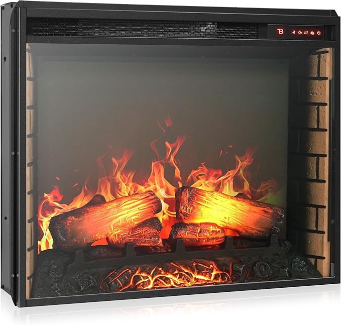 BELLEZE 28" Electric Fireplace, 1500 W 5000 BTU Space Heater with Adjustable Timer, Realistic Wood Log & Crackling Sound, Indoor Fireplace for TV Stand Mantel, Bedroom, Living Room
