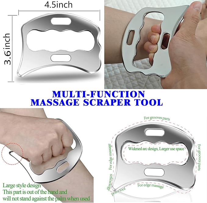 4 in 1 Stainless Steel Muscle Scraper Tool Set, IASTM Physical Therapy Massage Tools, Gua Sha Massage Scraping Tool with Storage Case