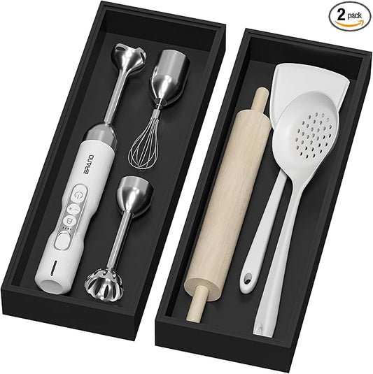 Bamboo Drawer Organizer, Extra Large Silverware Organizer for Kitchen Drawer, Stackable Utensil Organizer, 2 Pcs Toilet Tank Topper Tray, Wooden Toilet Paper Basket (Black, 17 X 6 X 2 Inch)