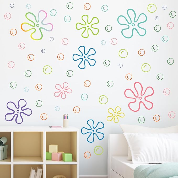 187PCS Flower Bubbles Wall Decals Under The Sea Birthday Party Decorations Ocean Wall Stickers Wall Decor for Bathroom Nursery Bedroom Home Classroom Car
