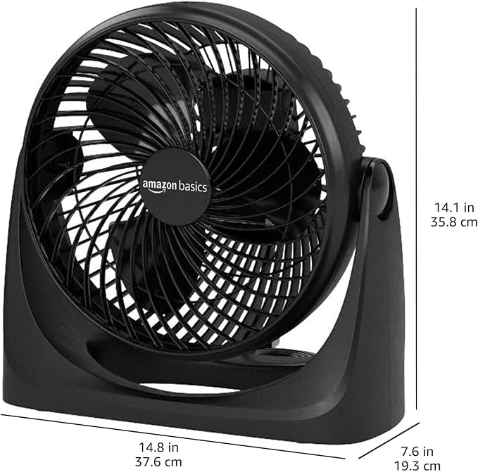 Amazon Basics Air Circulator Fan, Desk Fan for Bedroom, Home and Office, With 90-Degree Tilt Head, 3 Speed Settings, Lightweight (4.2 LBS), 70 Watts, Black, 14.8"Wx7.6"Dx14.1"H