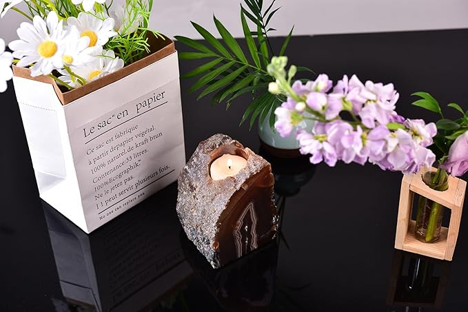 AMOYSTONE Large Raw Agate Altar Stand 2-2.5lb | Ritual Centerpiece Spiritual Meditation Base | Witchcraft Ceremonial Holder | Brazilian Agate | Heavy Duty Natural Stone | Collector's Gift