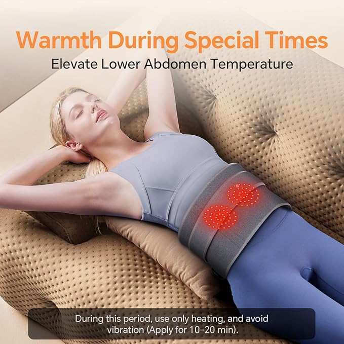 Heating Pad for Back, Lumbar Massager, Heated Waist Belt Wrap, Lower Back Pad with Heat Vibration 3 Levels Adjustable, 180 mins Battery, Cordless Portable, Touchscreen Control