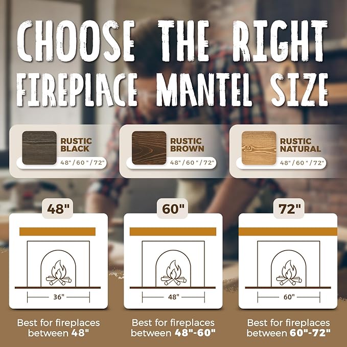 48x8x3 Fireplace Mantel - Handcrafted Hollow Rustic Solid Wood Wall Mounted Floating Shelf with Invisible Heavy Duty Wood Bracket (Natural Wood)