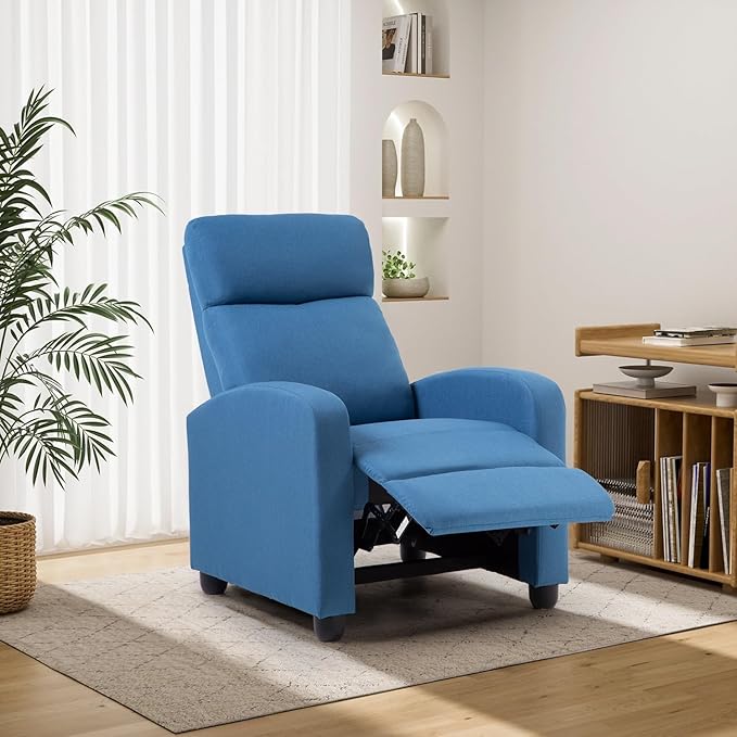 BestMassage | Recliner Chair | No Massage Function | Textile Blue | with Lumbar Support, Adjustable Push Back, Wide Armrests, Footrest & Padded Seat | Easy Assembly | for Living Room, Home Theatre